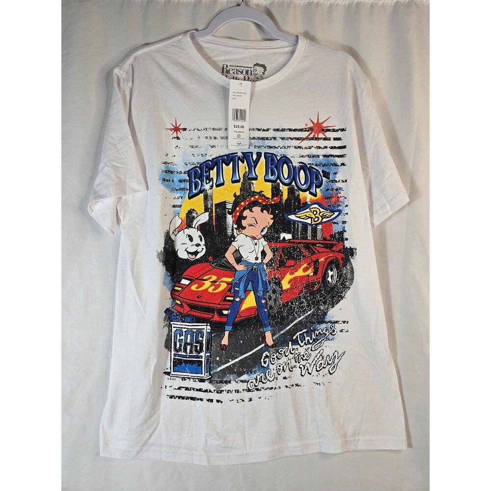 Betty Boop x Reason Unisex Racing Graphic Box T-Shirt White Size L NWT